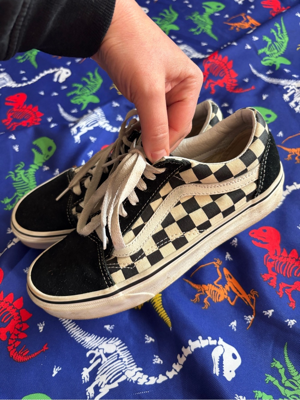 Ladies 7.5 black with checkered vans - Picture 3 of 7